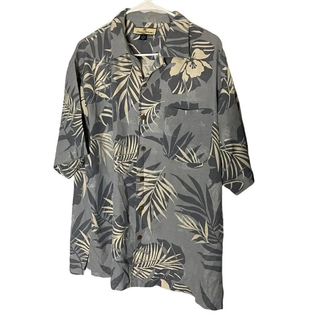 Tommy Bahama 100% Silk Blue Hawaiian Floral Botanical Shirt Men’s Size M